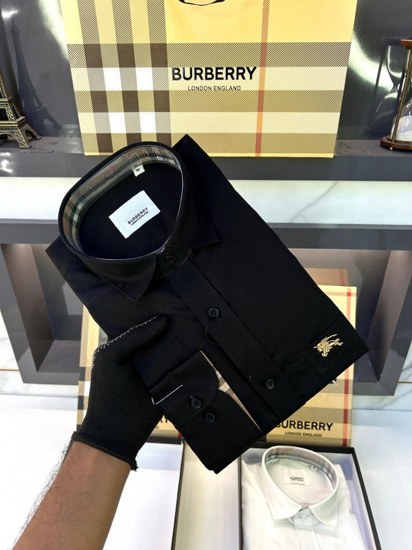 Burberr y Black Embroidery Logo Premium Shirt With Brand Box Packing and carry bag F2283-BL