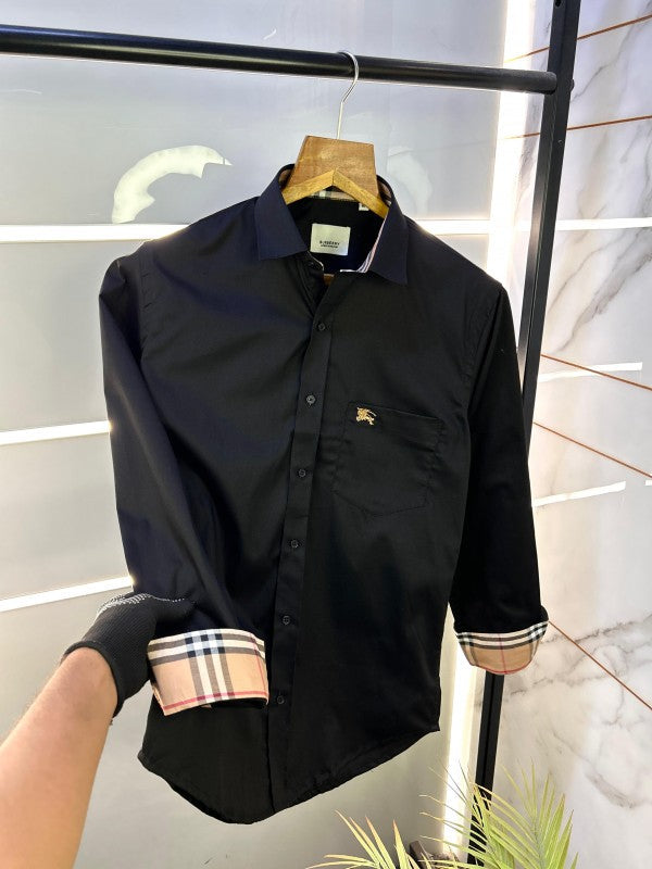 Burberr y Black Embroidery Logo Premium Shirt With Brand Box Packing and carry bag F2283-BL