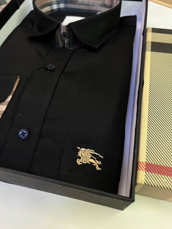 Burberr y Black Embroidery Logo Premium Shirt With Brand Box Packing and carry bag F2283-BL