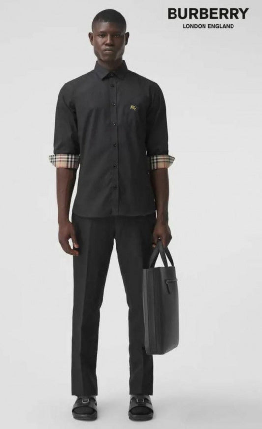 Burberr y Black Embroidery Logo Premium Shirt With Brand Box Packing and carry bag F2283-BL