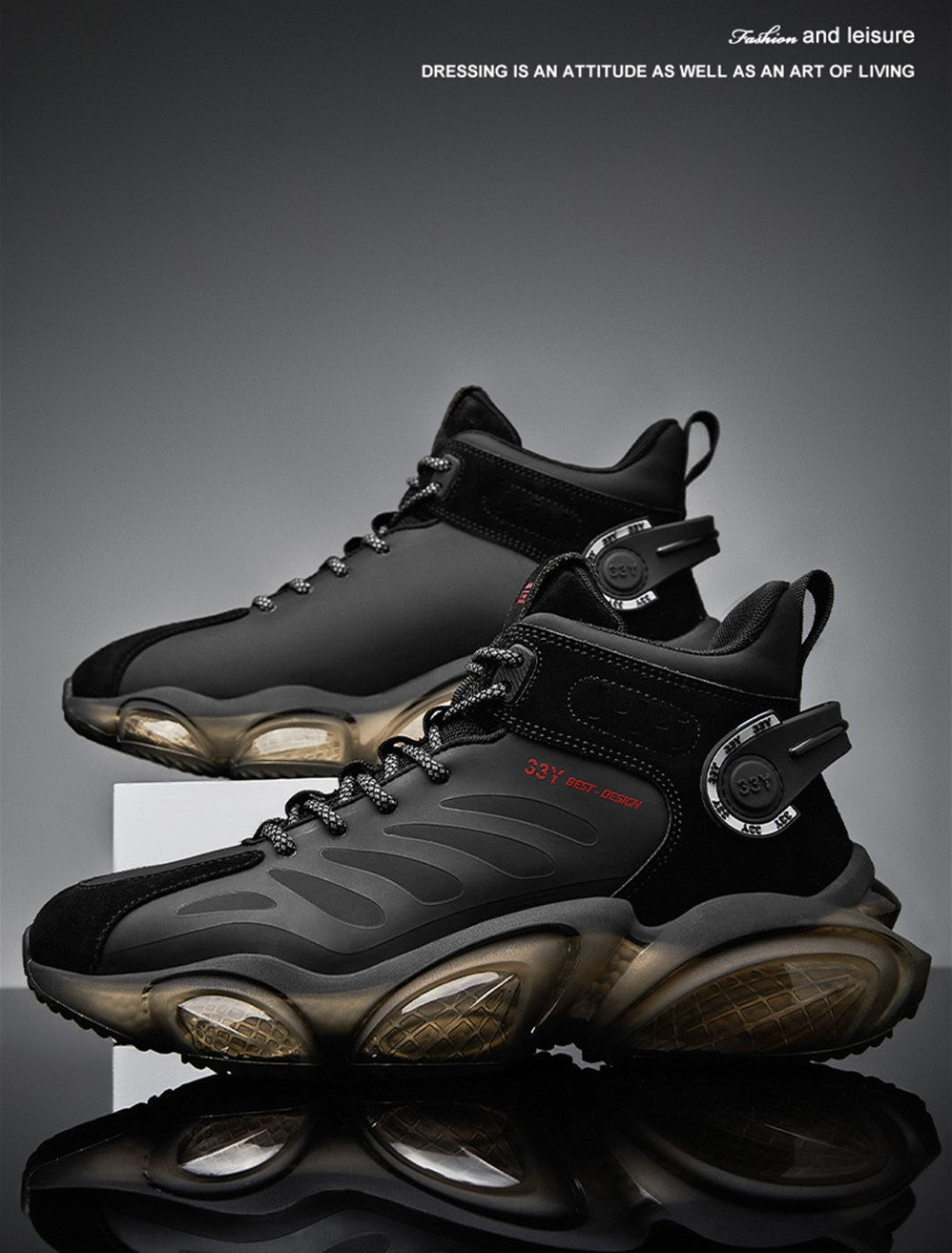 CUBICS Luxury Falcon Chunky High Top Black Sneakers