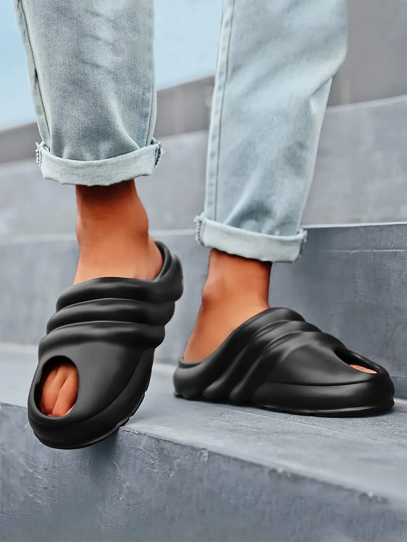 CUBICS Snail Cutout Foam Slides - Black